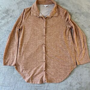 LuLaRoe Womens Pink/Peach Long Raglan Sleeve Henley Neck Polyester T Shirt Large